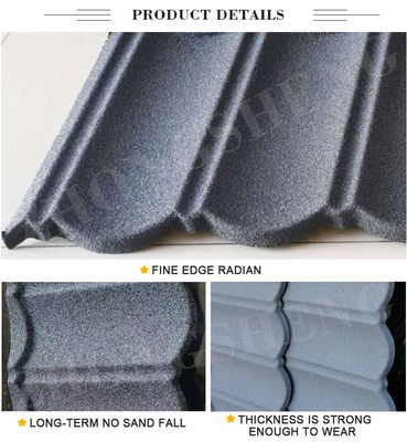 Primär 0,4mm*420mm*1340mm Rotgrün Blau Stein beschichtet Stahldachfliese für Hotelbau