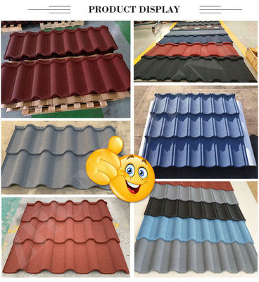 Primär 0,4mm*420mm*1340mm Rotgrün Blau Stein beschichtet Stahldachfliese für Hotelbau