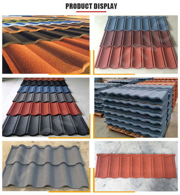 Wasserdichte und feuerdichte Funktion 1340mm*420mm Farbige Steinbeschichtete Metalldachfliese Dachplatte für neueste Designs